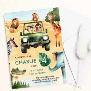 Jungle Animal Safari Kids Birthday Invitation