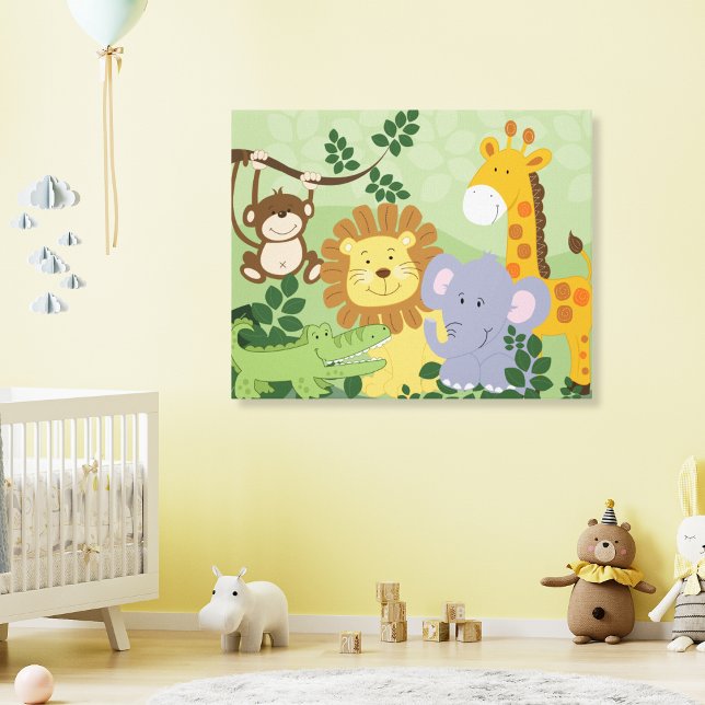 Jungle Animal Safari Nursery Art Canvas 16x20 Print (Jungle Safari Animals Nursery Canvas Art 16x20)
