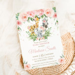 Jungle Animal Safari Pink Blush Floral Baby Shower Invitation<br><div class="desc">Personalise this pretty baby shower invitation with your party details easily and quickly, simply press the customise it button to further re-arrange and format the style and placement of the text.  This whimsical invitation features adorable watercolor baby elephant, lion, giraffe, zebra and gorgeous pink blush floral. All text are editable!...</div>