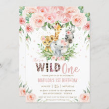 Jungle Animal Safari Pink Floral 1st Birthday