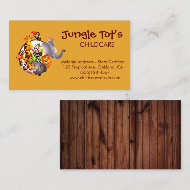 Jungle Animal Theme Child Daycare Business Card (Front/Back)