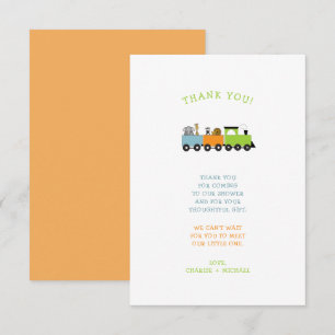 JUNGLE ANIMAL TRAIN baby shower thank you note Card