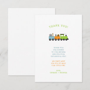 JUNGLE ANIMAL TRAIN baby shower thank you note Card