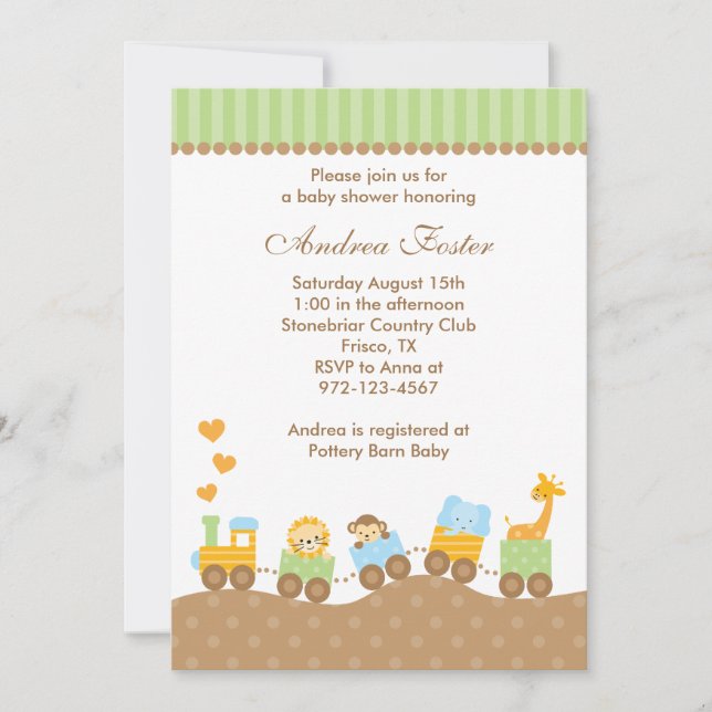 Jungle Animal Train Invitations (Front)