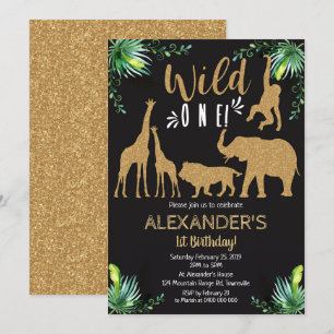 Jungle Animal Wild One 1st Birthday Invitation
