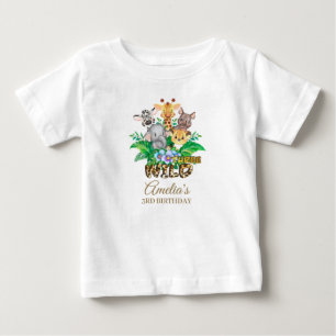 Jungle Animal Wild THREE Girl 3rd Birthday Outfit Baby T-Shirt