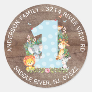 Jungle Animals 1st  Birthday Address Label Sticker