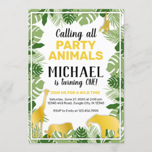 Jungle Animals 1st Birthday Invitation