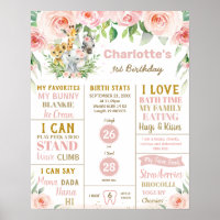 Jungle Animals 1st Birthday Milestone Birth Stats