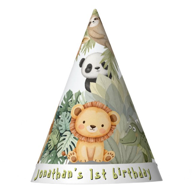 Jungle Animals 1st Birthday   Party Hat (Front)