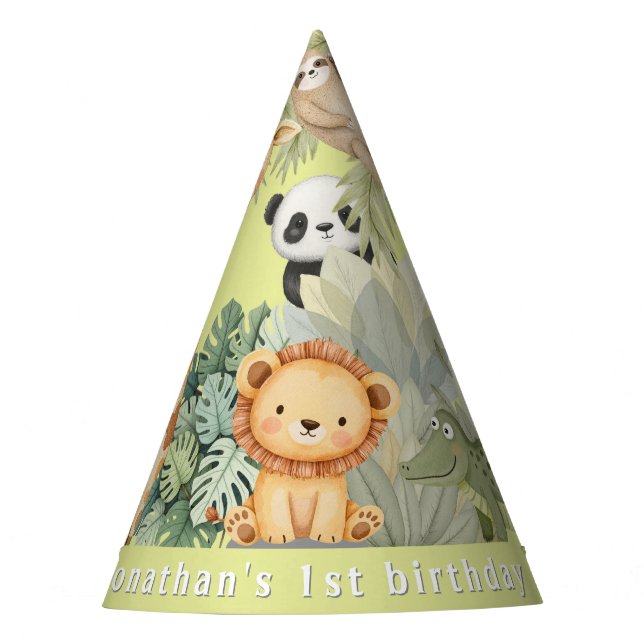 Jungle Animals 1st Birthday   Party Hat (Front)