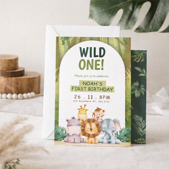 Jungle Animals 1st Birthday Party Invitation (Creator Uploaded)