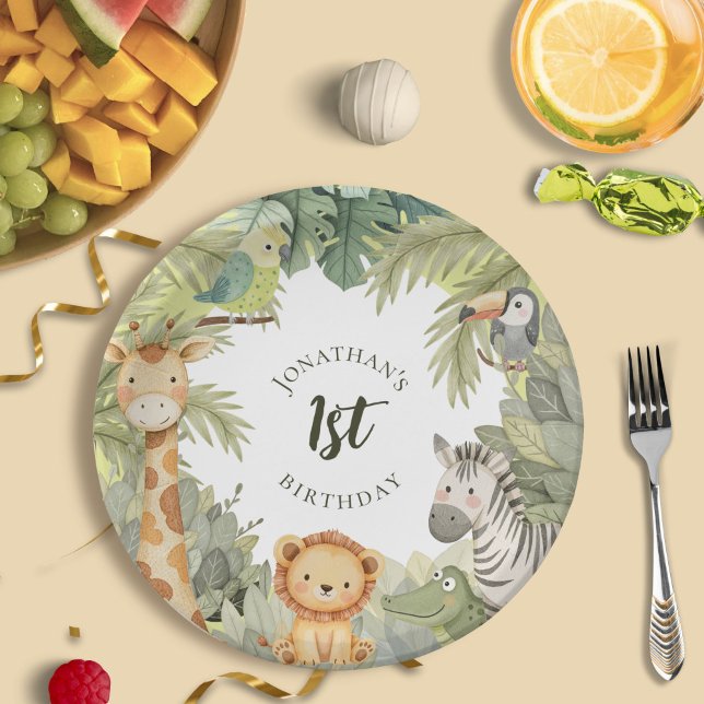 Jungle Animals 1st Birthday Party Paper Plates (Creator Uploaded)