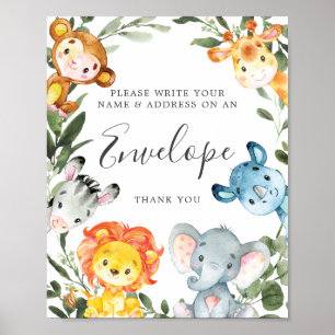 Jungle Animals Baby Shower Address Envelope Sign