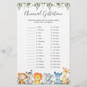 Jungle Animals Baby Shower Animal Gestation Game