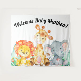 Jungle Animals Baby Shower Backdrop Tapestry