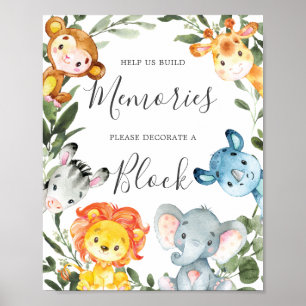 Jungle Animals Baby Shower Decorate A Block Sign