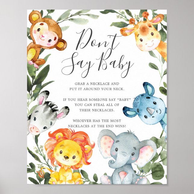 Jungle Animals Baby Shower Don't Say Baby Sign (Front)