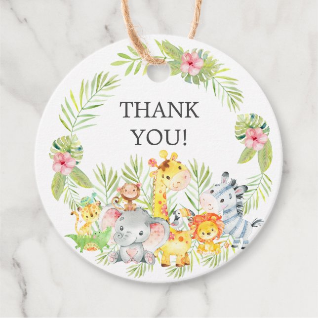Jungle Animals Baby Shower Favour Gift Tag (Front)