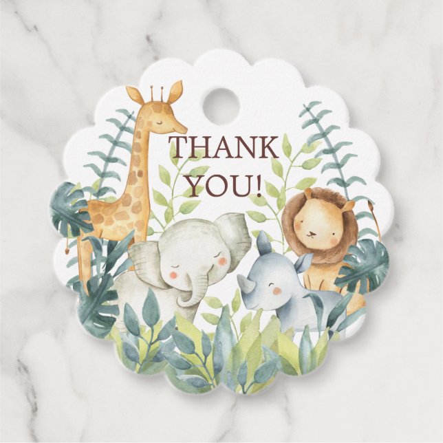 Jungle Animals Baby Shower Favour Gift Tag (Front)