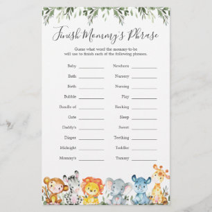 Jungle Animals Baby Shower Finish Mummy's Phrase
