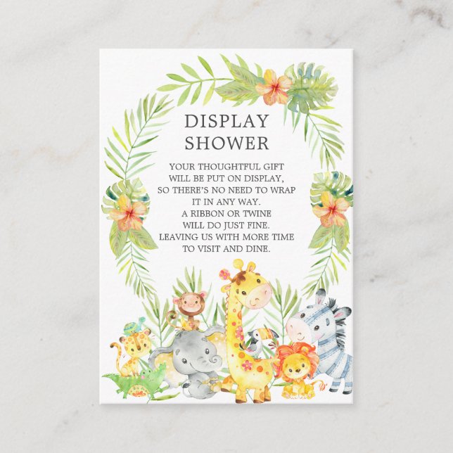 Jungle Animals Baby Shower Gift Display Shower Enclosure Card (Front)