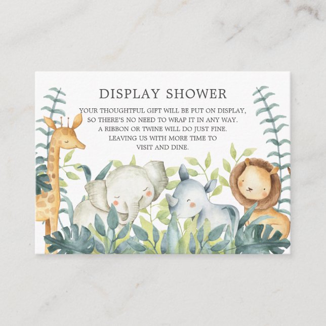 Jungle Animals Baby Shower Gift Display Shower Enclosure Card (Front)