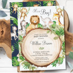 Jungle Animals Baby Shower Greenery Safari Boy Invitation<br><div class="desc">Personalise this awesome Jungle Animals baby shower invitation with your details easily and quickly. All texts are editable! Great for baby boy shower, , gender neutral shower, gender reveal and more. Featuring adorable hand painted jungle animals and vibrant tropical greenery. Matching items available in store! (c) The Happy Cat Studio....</div>