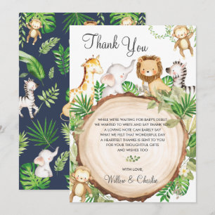 Jungle Animals Baby Shower Greenery Safari Boy Thank You Card