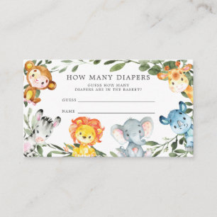 Jungle Animals Baby Shower Guess How Many Diapers Enclosure Card