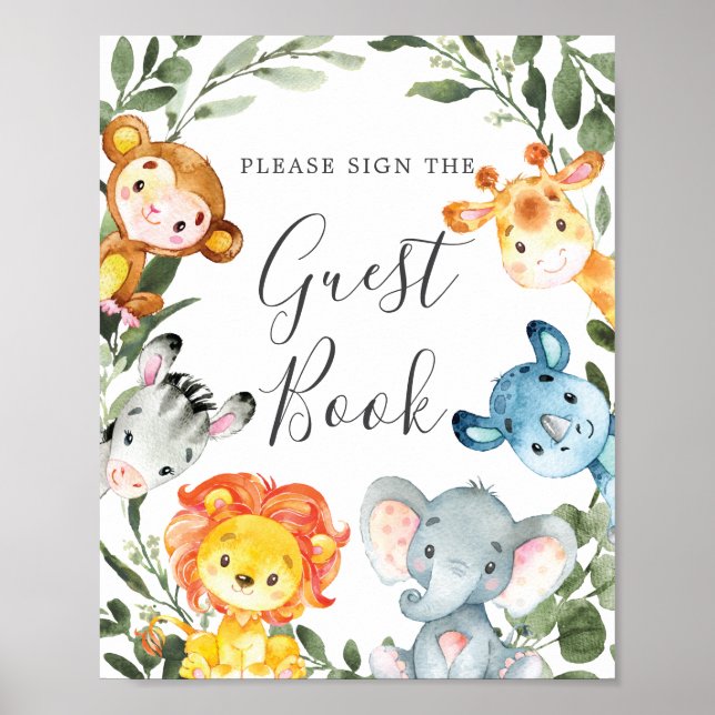 Jungle Animals Baby Shower Guestbook Sign (Front)
