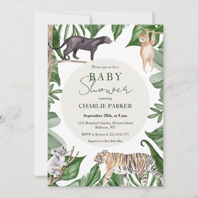 Jungle Animals Baby Shower Invitation (Front)