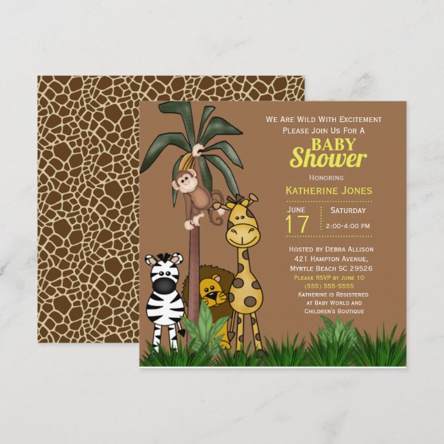 Jungle Animals Baby Shower Invitation (Front/Back)