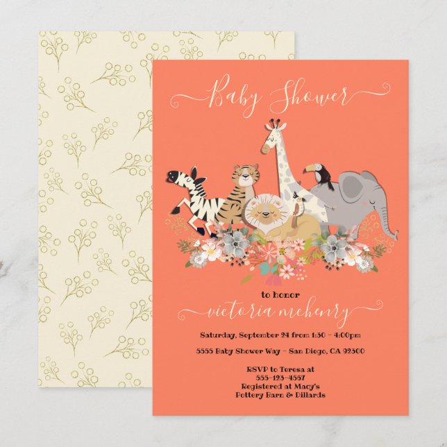 Jungle Animals Baby Shower Invitation (Front/Back)