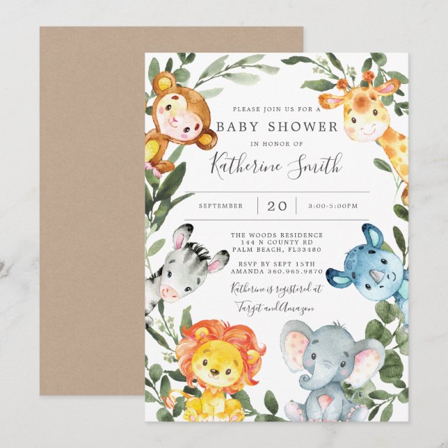Jungle Animals Baby Shower Invitation (Front/Back)
