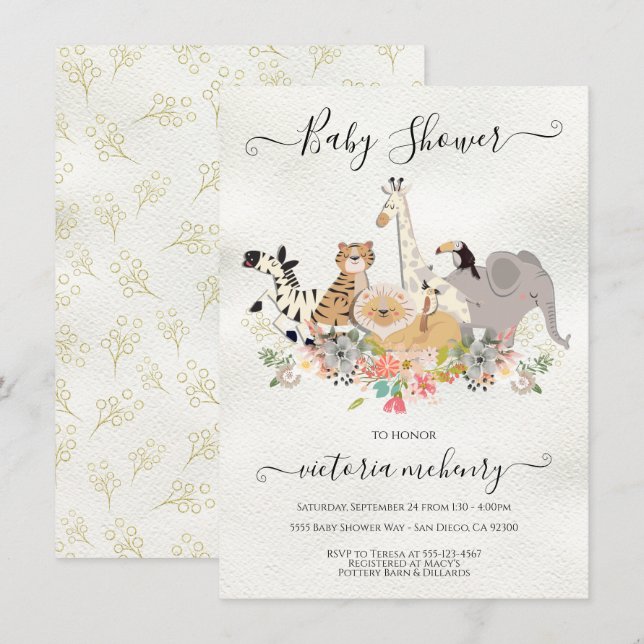 Jungle Animals Baby Shower Invitation (Front/Back)