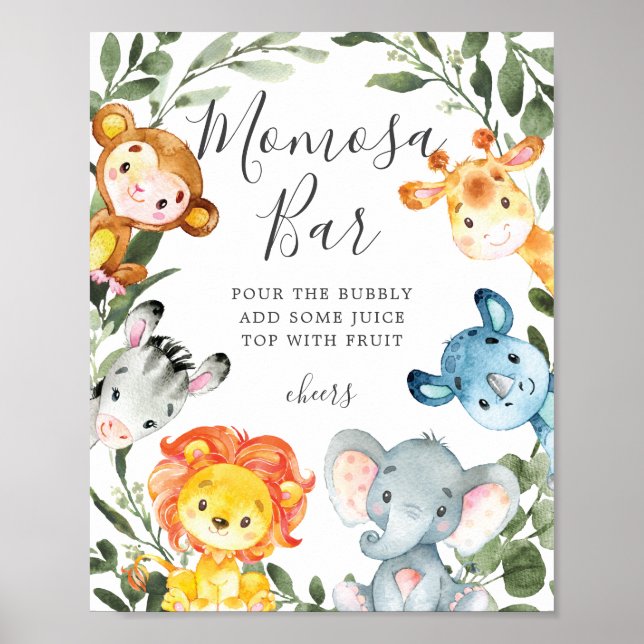 Jungle Animals Baby Shower Mimosa Bar Sign (Front)