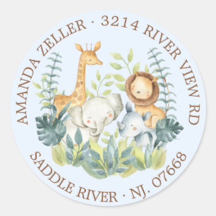 Jungle Animals Baby Shower Return Address Label