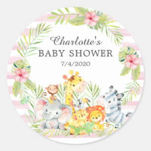 Jungle Animals Baby Shower Thank You Favour Classic Round Sticker