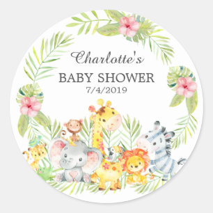 Jungle Animals Baby Shower Thank You Favour Classic Round Sticker