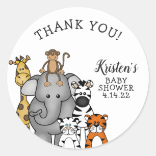 Jungle Animals Baby Shower thank you favour sticke Classic Round Sticker