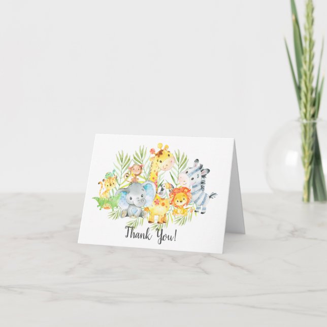 Jungle Animals Baby Shower Thank You Note (Front)