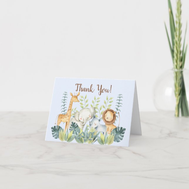 Jungle Animals Baby Shower Thank You Note (Front)