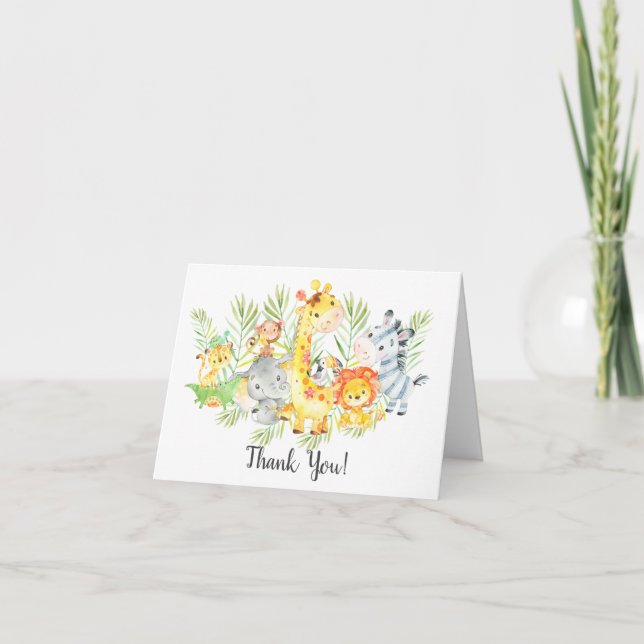 Jungle Animals Baby Shower Thank You Note (Front)