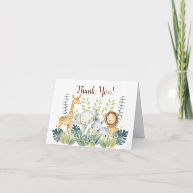 Jungle Animals Baby Shower Thank You Note Card (Front)