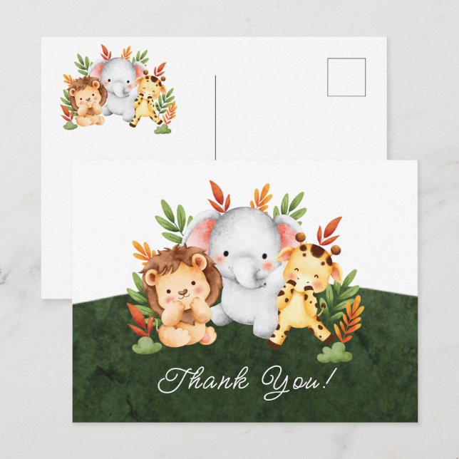 Jungle Animals Baby Shower Thank You  Postcard (Front/Back)