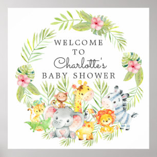 Jungle Animals Baby Shower Welcome Poster