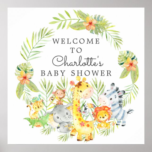 Jungle Animals Baby Shower Welcome Poster (Front)