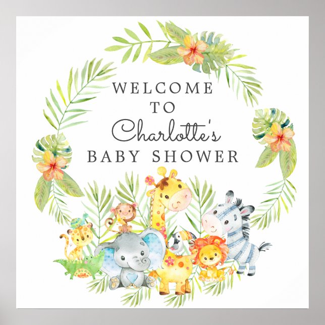 Jungle Animals Baby Shower Welcome Poster (Front)