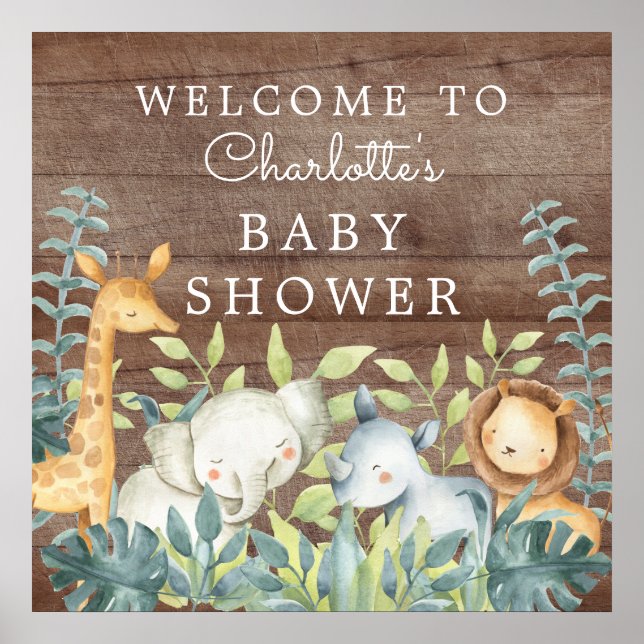 Jungle Animals Baby Shower Welcome Poster (Front)